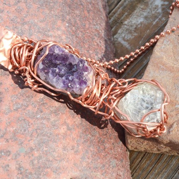 Herkimer DIamond Quartz Crystal Pendant Amethyst - Picture 6 of 7